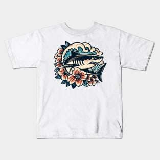 Tropical Shark Riding Wave Kids T-Shirt